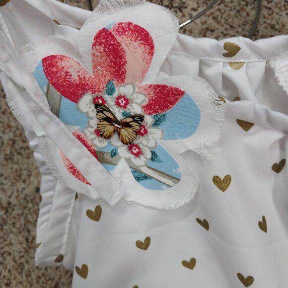 3505 Size Large Tie Shoulder Jumpsuit In White with Gold Hearts. - Picture 3 of 4